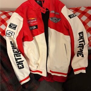 Men's Red and White Varsity Jacket